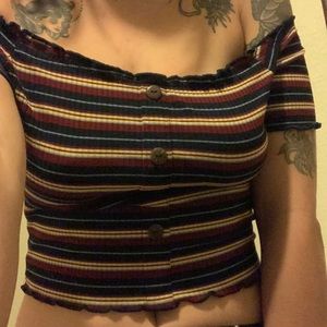 cold shoulder striped crop top